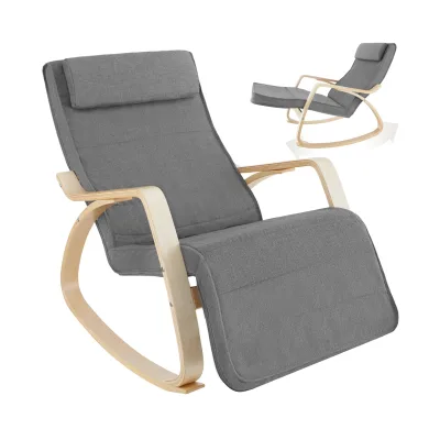 tectake® Schaukelstuhl, mit Armlehnen, Gestell aus Birkenholz, 150 kg, 67 x 115 x 86 cm