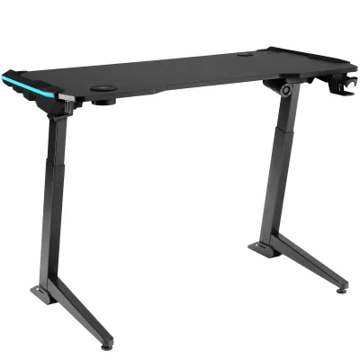 tectake® Höhenverstellbarer Schreibtisch, elektrisch, Tischplatte in Carbon-Optik mit LED-Zierleisten, 1300 x 672 x 720 - 1210 mm