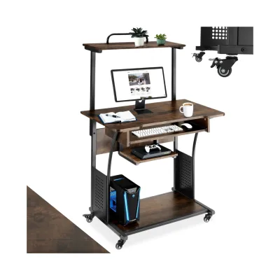 tectake® Schreibtisch, Industrial Style, 3 Ebenen, einhängbare Ablage und Tastaturauszug, 80 x 65,5 x 130,5 cm