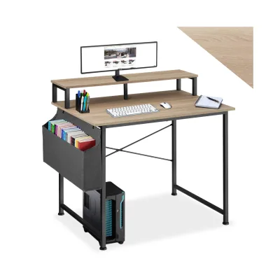 tectake® Schreibtisch, Industrial Style, mit Monitorständer und Aufbewahrungstasche, 120 x 60 x 110 cm