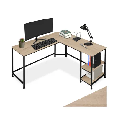 tectake® Schreibtisch, Industrial Style, Seitenregal mit 2 Ablagefächern, 138 x 138 x 75,5 cm