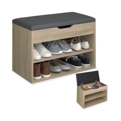 tectake® Schuhbank, für 6 Paar Schuhe, großes Klappfach, 60 x 30 x 43,5 cm
