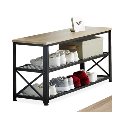 tectake® Schuhregal, Industrial Style, Ablage und 2 Gitterablagen, 101 x 30,5 x 45,5 cm