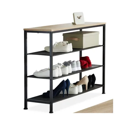 tectake® Schuhregal, Industrial Style, Ablage und 3 Gitterablagen, 100 x 30,5 x 72,5 cm