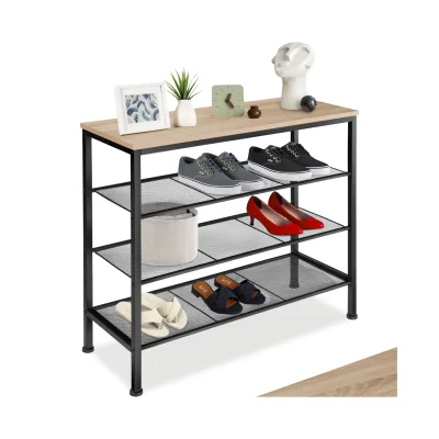tectake® Schuhregal, Industrial Style, Ablage und 3 Gitterablagen, 80,5 x 30,5 x 72,5 cm