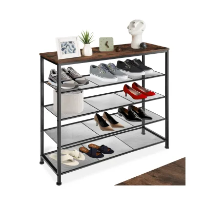 tectake® Schuhregal, Industrial Style, Ablage und 4 Gitterablagen, 100 x 30,5 x 93 cm