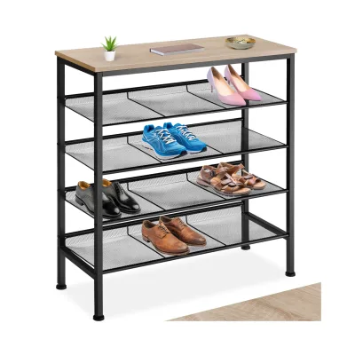 tectake® Schuhregal, Industrial Style, Ablage und 4 Gitterablagen, 75,5 x 30,5 x 85,5 cm