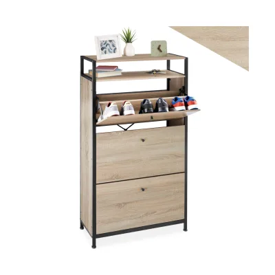 tectake® Schuhschrank, Industrial Style, mit 3 Klappen, inklusive Kippschutz, 61 x 32 x 130 cm