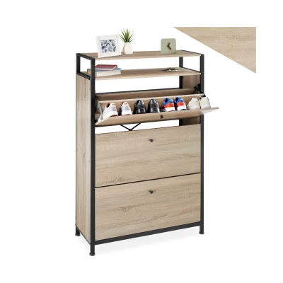 tectake® Schuhschrank, Industrial Style, mit 3 Klappen, inklusive Kippschutz, 81 x 32 x 130 cm