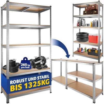 tectake® Schwerlastregal, in verschiedenen Ausführungen, belastbare, höhenverstellbare MDF-Böden, schnelle Montage