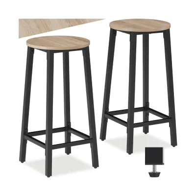 tectake® Set Barhocker, Industrial Style, mit höhenverstellbaren Kunststofffüßen, Sitzhöhe 66 cm