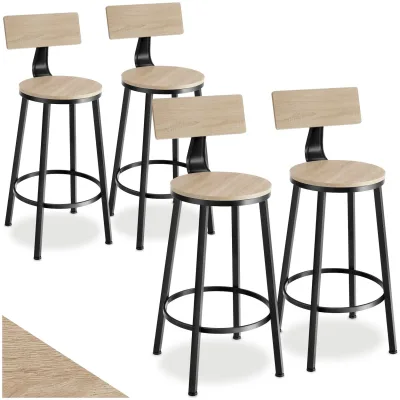 tectake® Set Barhocker, mit Rückenlehne, Holz und Stahl, Sitzhöhe 73 cm