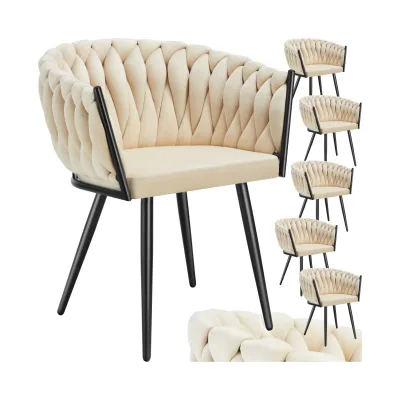 tectake® Set Esszimmerstuhl, gepolstert, mit Samtbezug, Knotendesign, schlanke Stahlbeine, 60,5 x 55 x 75 cm