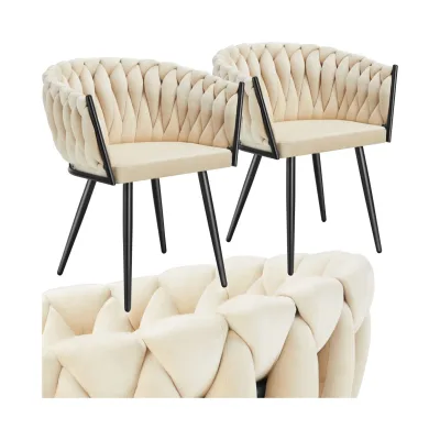 tectake® Set Esszimmerstuhl, gepolstert, mit Samtbezug, Knotendesign, schlanke Stahlbeine, 60,5 x 55 x 75 cm