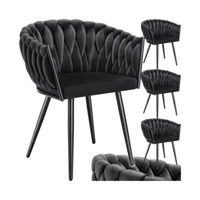 tectake® Set Esszimmerstuhl, gepolstert, mit Samtbezug, Knotendesign, schlanke Stahlbeine, 60,5 x 55 x 75 cm