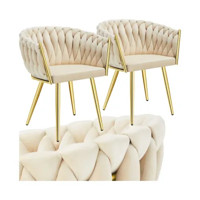 tectake® Set Esszimmerstuhl, gepolstert, mit Samtbezug, Knotendesign, schlanke Stahlbeine, 60,5 x 55 x 75 cm