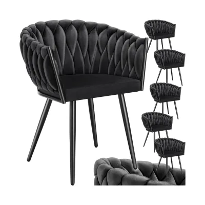 tectake® Set Esszimmerstuhl, gepolstert, mit Samtbezug, Knotendesign, schlanke Stahlbeine, 60,5 x 55 x 75 cm
