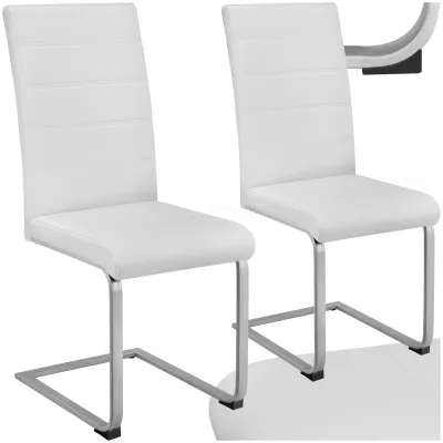 tectake® Set Schwingstuhl, gepolstert mit Kunstlederbezug, flaches Stahlgestell in C-Form, 41 x 52 x 99 cm