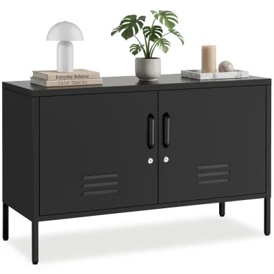 tectake® Sideboard, 2 Türen mit Magnetverschluss, einzeln abschließbar, pulverbeschichteter Stahl, Kippschutz, höhenverstellbare Füße