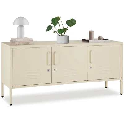 tectake® Sideboard, 3 Türen mit Magnetverschluss, einzeln abschließbar, pulverbeschichteter Stahl, Kippschutz, höhenverstellbare Füße