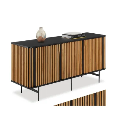 tectake® Sideboard, Holzkorpus mit Lamellendesign, integrierte ergonomische Griffe, 156 x 45,5 x 74 cm, höhenverstellbare Füße