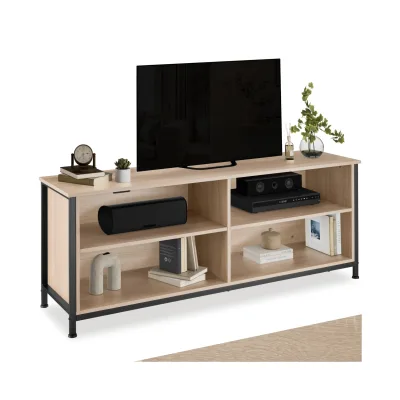 tectake® Sideboard, Industrial Style, 4 offene Fächer, 2 verstellbare Einlegeböden, 4 Kabelaussparungen, 147 x 41 x 60,5 cm