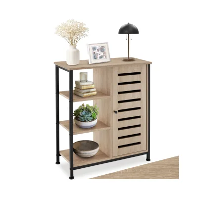 tectake® Sideboard, Industrial Style, Ablage und 3 offene Fächer, mit höhenverstellbaren Kunststofffüßen, 70 x 32 x 82 cm