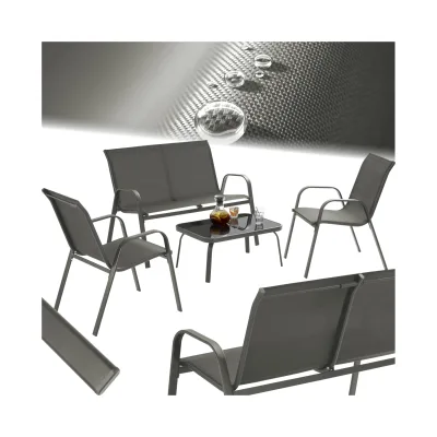 tectake® Sitzgruppe, für 4 Personen, pulverbeschichtete Stahlgestelle, mit getönter Sicherheitsglasplatte