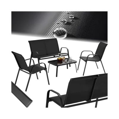 tectake® Sitzgruppe, für 4 Personen, pulverbeschichtete Stahlgestelle, mit getönter Sicherheitsglasplatte