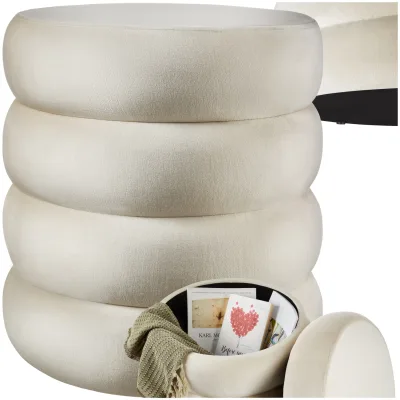 tectake® Sitzhocker mit Stauraum, rund, gepolstert, weicher, pflegeleichter Bezug