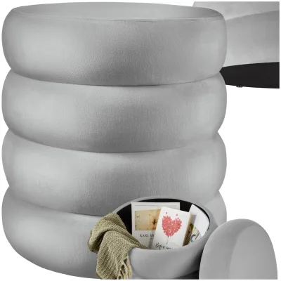 tectake® Sitzhocker mit Stauraum, rund, gepolstert, weicher, pflegeleichter Bezug