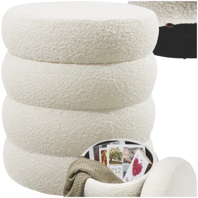 tectake® Sitzhocker mit Stauraum, rund, gepolstert, weicher, pflegeleichter Bezug