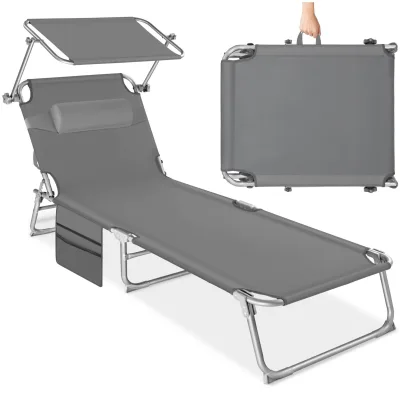 tectake® Sonnenliege, klappbar, 4-fach verstellbare Rückenlehne mit Kopfpolster, 190 x 68 x 111 cm, mit Seitentasche