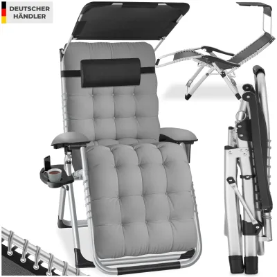 tectake® Sonnenliege, klappbar, flexible Rückenlehne und Fußablage, abnehmbare Sitz-, Arm- und Kopfpolster, mit Ablagetisch und Stautasche