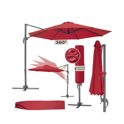 tectake® Sonnenschirm, Ø 300 cm, 6 einstellbare Neigungsstufen, UV-Schutz 50+, inklusive Schutzhülle