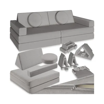 tectake® Spielsofa, 8-teilig, flexible Anordnung, Leinenbezüge, abnehmbar und waschbar, stapelbar