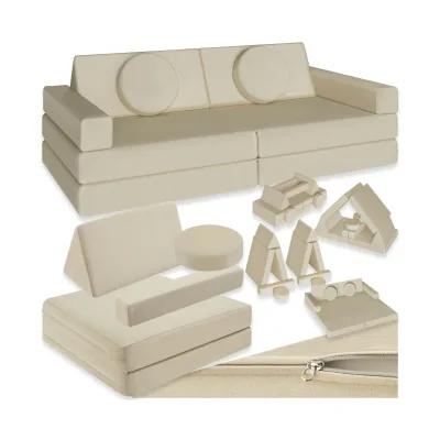 tectake® Spielsofa, 8-teilig, flexible Anordnung, Leinenbezüge, abnehmbar und waschbar, stapelbar