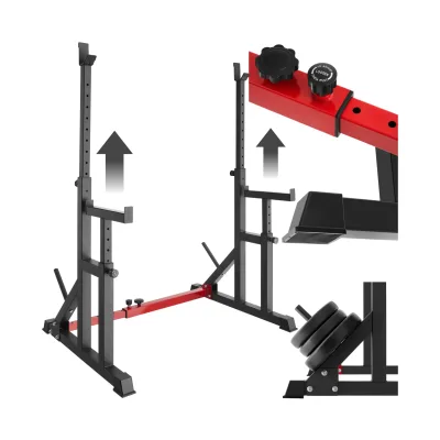 tectake® Squat Rack, multifunktional, Höhe und Breite verstellbar, bodenschonende Kunststoffkappen, inklusive 2 Aufnahmen für Hantelscheiben
