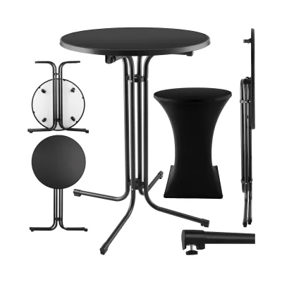 tectake® Stehtisch, rund mit Tischhusse, standfest, bodenschonende Kunststofffüße & Ausgleichsschraube