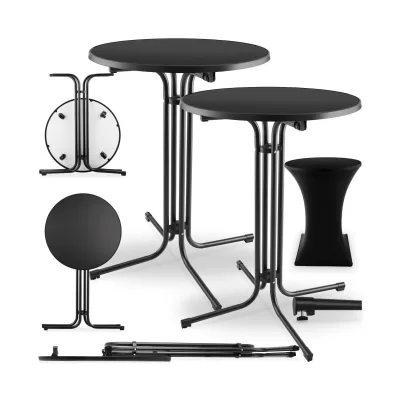 tectake® Stehtisch, rund mit Tischhusse, standfest, bodenschonende Kunststofffüße & Ausgleichsschraube