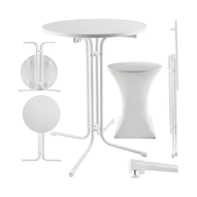 tectake® Stehtisch, rund mit Tischhusse, standfest, bodenschonende Kunststofffüße & Ausgleichsschraube