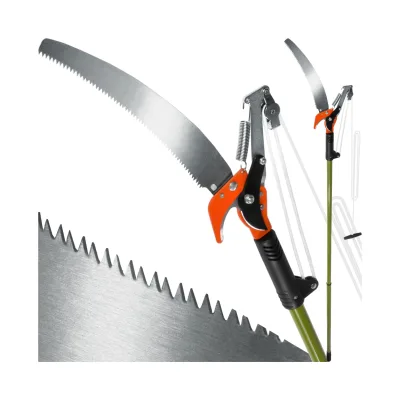 tectake® Teleskop-Astschere, mit Seilzug und Säge, Schnittkapaziät 30 mm, rutschfester Griff