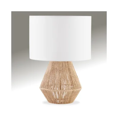 tectake® Tischleuchte, Boho-Stil, blendfreies Licht, 60 W, Großer Lampenschirm aus Stoff, 32 x 45 cm