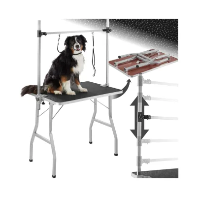 tectake® Trimmtisch, mit höhenverstellbarem Galgen und 2 Schlingen, rutschfeste und kratzfeste Gummibeschichtung, Belastbarkeit 60 kg