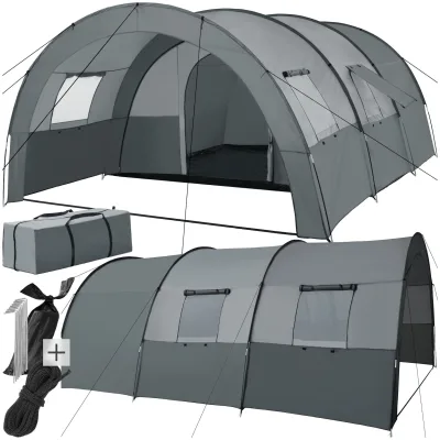 tectake® Tunnelzelt, für 6 Personen, 4 Fenster mit Moskitonetzen, 350 x 480 x 195 cm