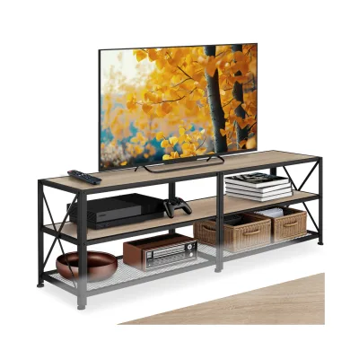 tectake® TV-Regal, Industrial Style, 3 offene Etagen, seitliche X-Streben, 161 x 41,5 x 50,5 cm