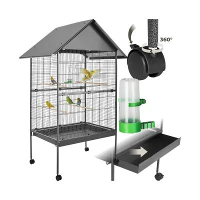 tectake® Vogelkäfig, in Hammerschlagoptik, 2 Türen und geringer Gitterabstand, 85 x 60 x 168 cm