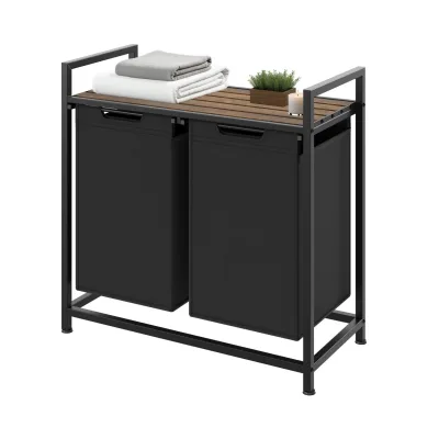 tectake® Wäschesortierer, Industrial-Style, 2 oder 3 ausziehbare Fächer, mit Ablage, höhenverstellbare Kunststofffüße
