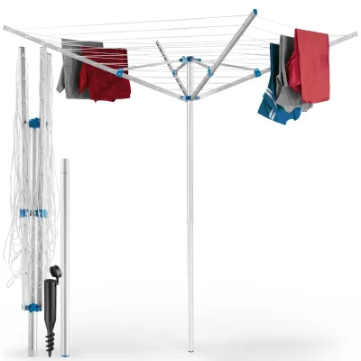 tectake® Wäschespinne aus Aluminium, wetterfest, drehbar und stufenlos höhenverstellbar, 150 x 150 x 196 cm