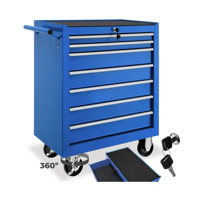 tectake® Werkzeugwagen, 7 kugelgelagerte Schubladen mit Antirutschmatten, zentrale Sicherheitsverriegelung, Rollen Ø 100 mm